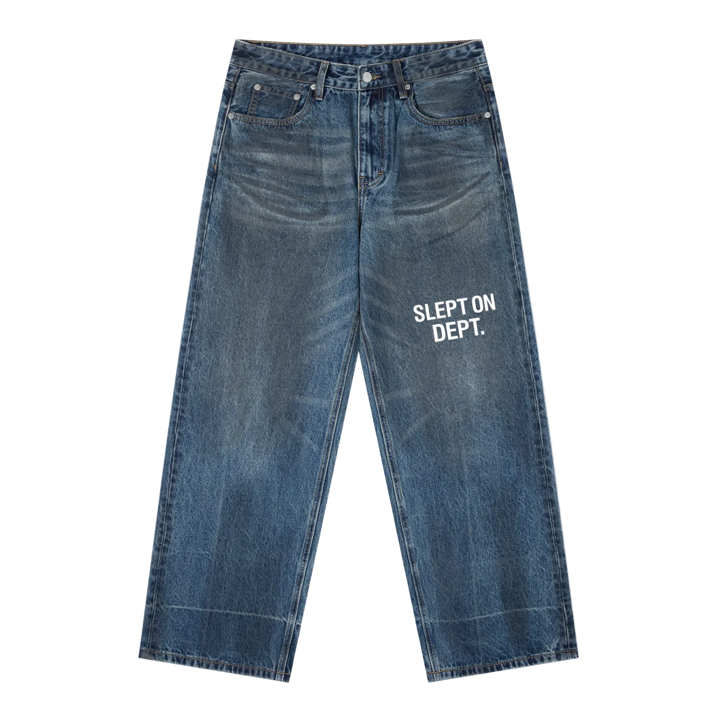 Kwarn x STRMTN - "Slept On Dept." Baggy Washed Jeans - Blue