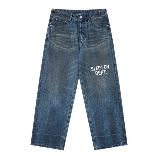Kwarn x STRMTN - "Slept On Dept." Baggy Washed Jeans - Blue